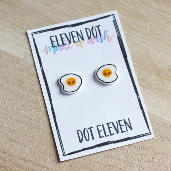 Kawaii Sunny Side Up Eggs Stud Post Earrings - Picture 1 of 8